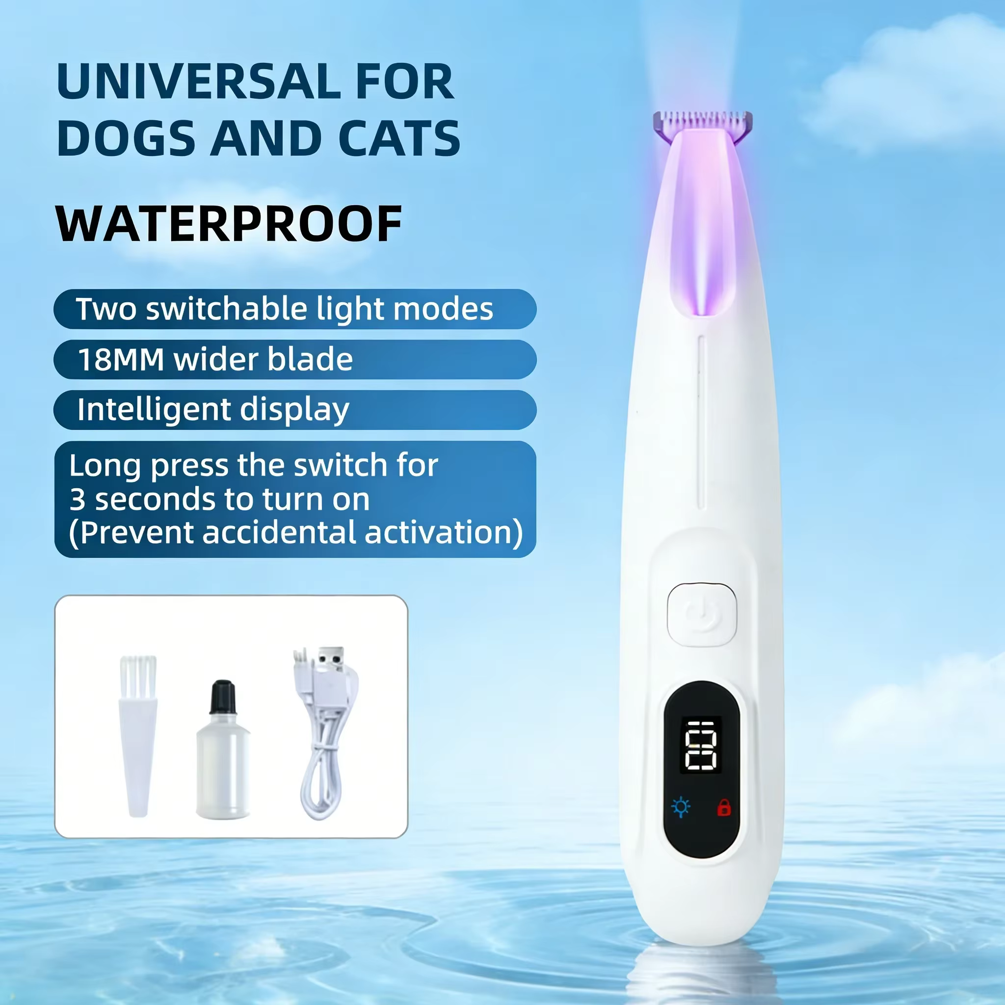 Dogs Cats 2 in 1 Grooming Kit Pet Hair Trimmer with LED & UV Light, Waterproof Electric Shaver — image 1