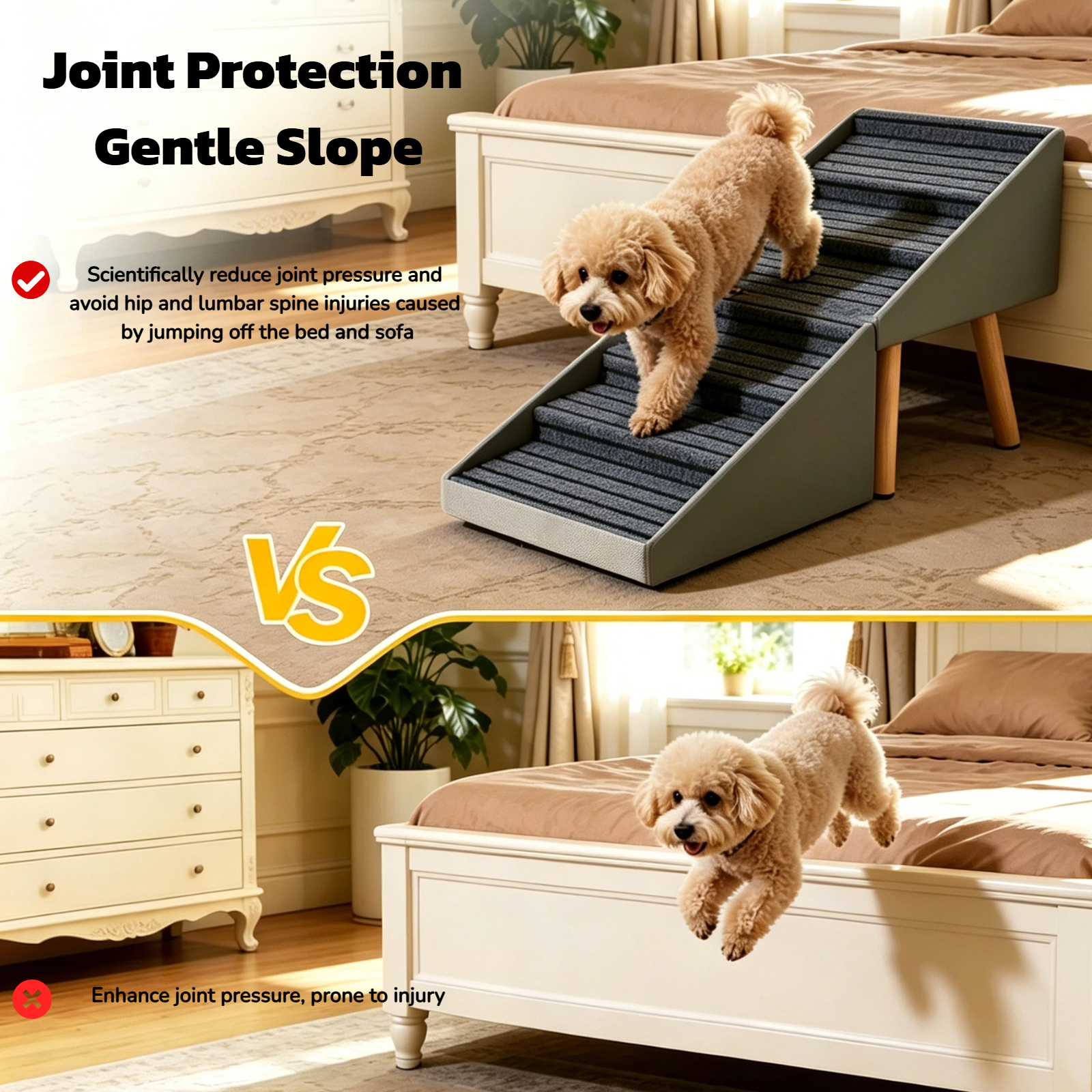2-in-1 Dog Stairs for Bed and Couch 25.2" Foldable Dog ramp for Couch 6 Pet Steps & Ottoman for Small and Large Dogs, Grey — image 3