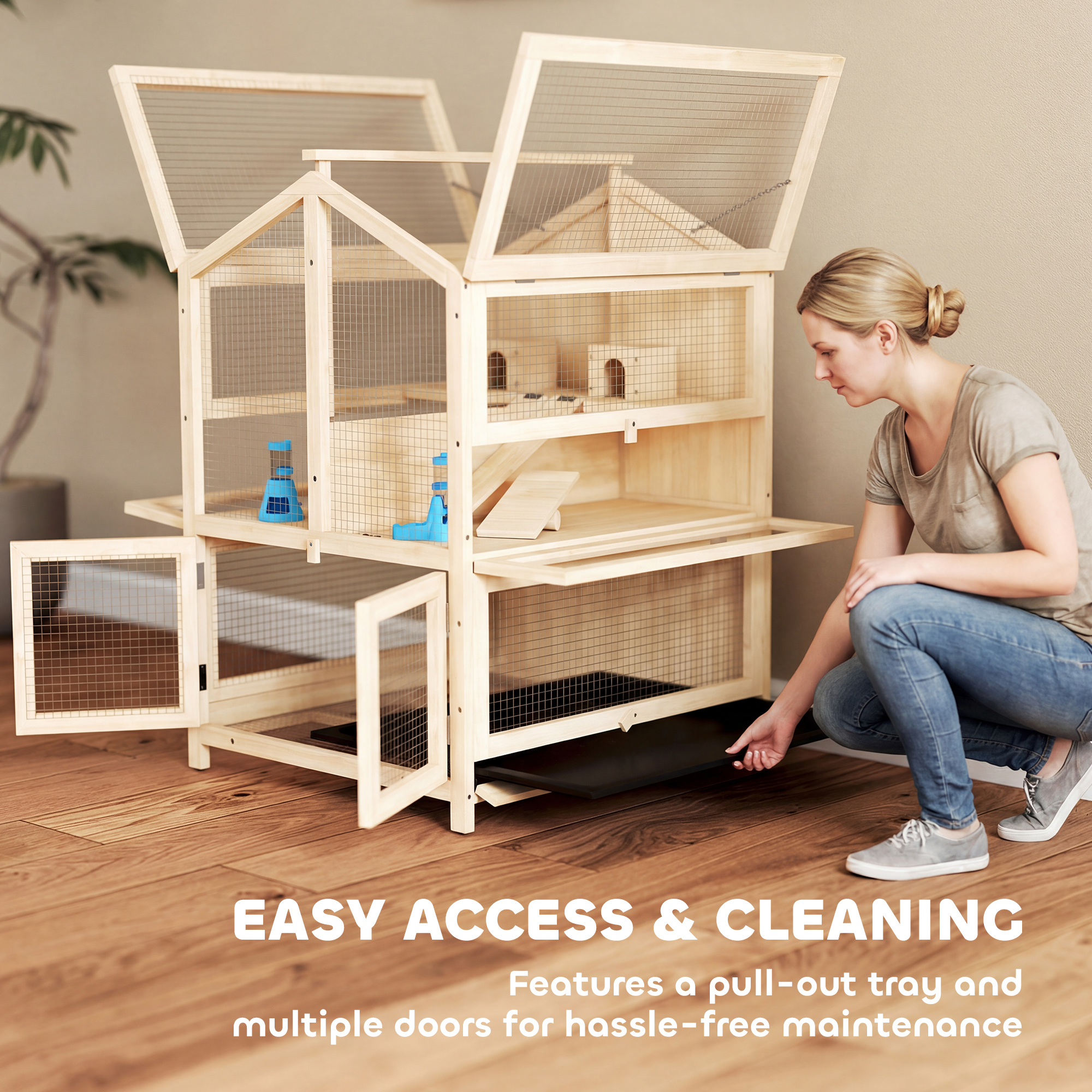 Caja de Madera para Hámsters Grande, 3 Niveles con Caja Retirable y Parte Superior Abatible, 26.8"L x 24.2"W x 35.4"H — imagen 7