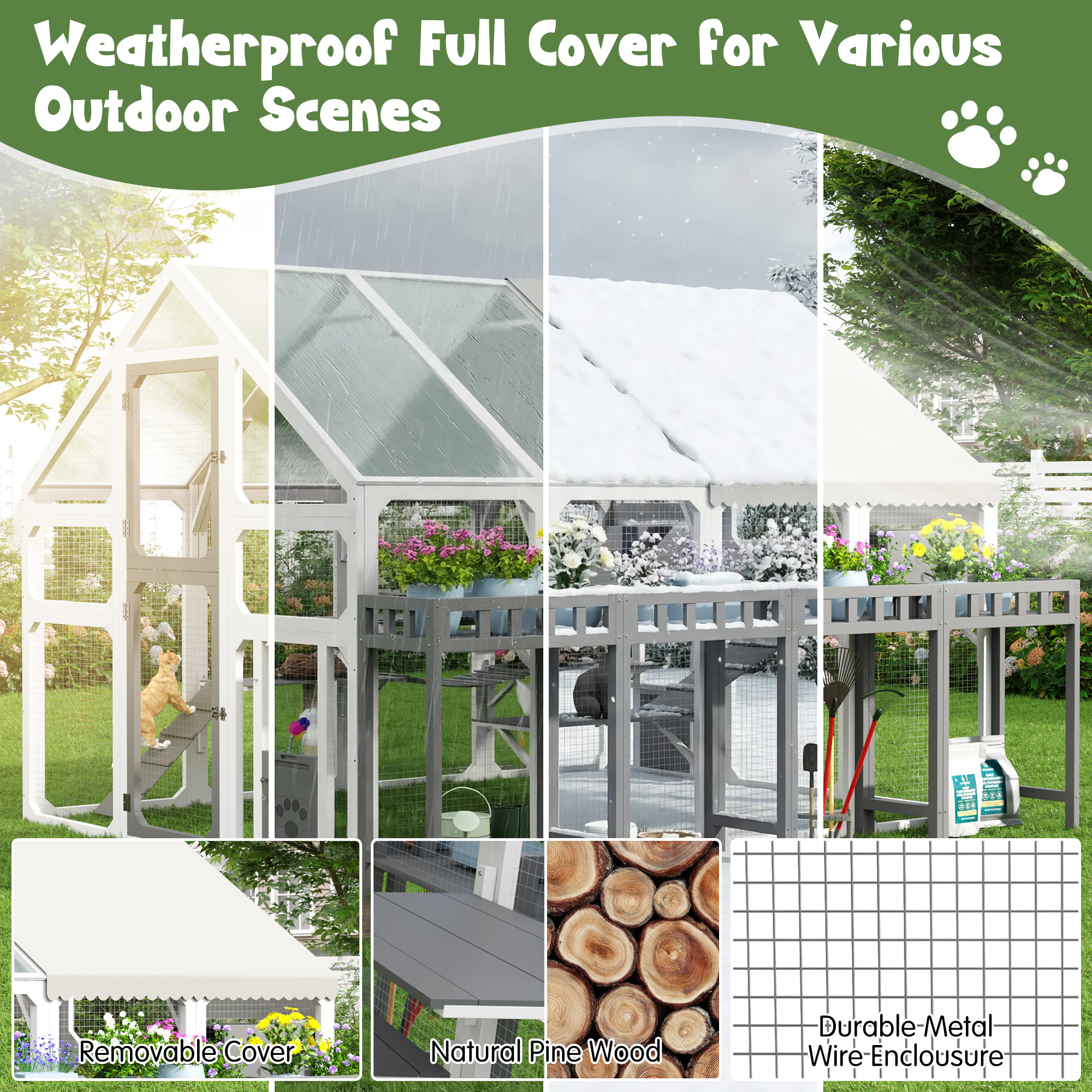 Large Outdoor Cat House With Planter Stand, Wooden Cat Enclosure With Resting Boxes For Multiple Kittens, Hanging Bridge, Platforms, Walk-In Catio Cage With Waterproof Proof Cover — imagen 2
