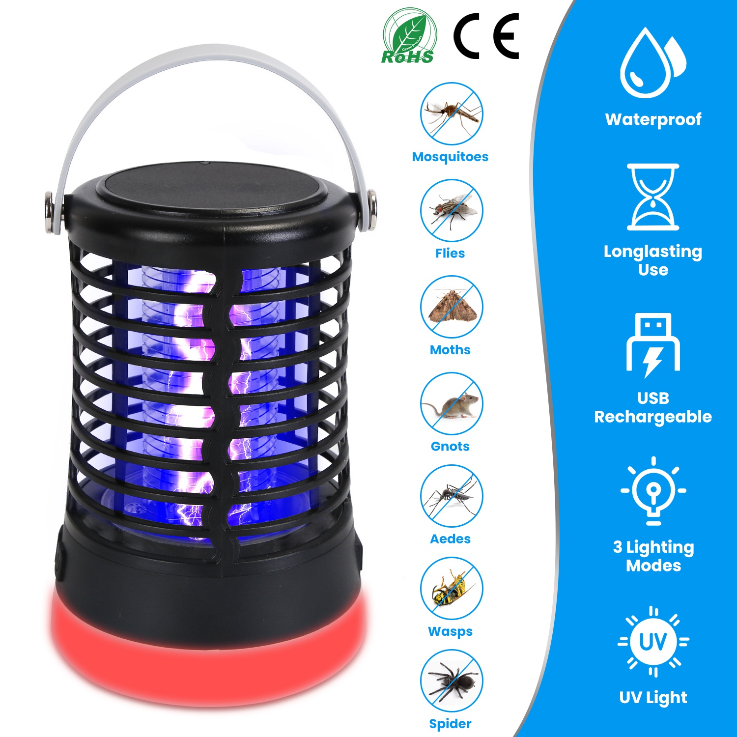 Lámpara Matamosquitos 4 en 1, Recargable, Antimosquitos para Interior y Exterior, Impermeable, Lámpara Matamosquitos con 3 Modos de Iluminación para Patio, Jardín y Hogar — imagen 1