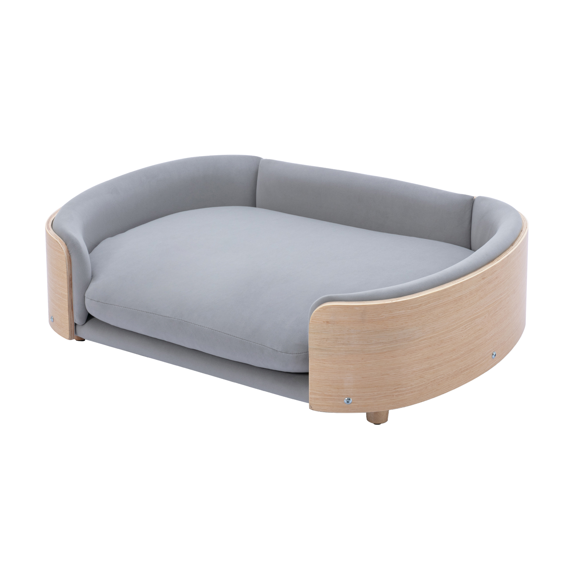 Scandinavian style Elevated Dog Bed Pet Sofa With Solid Wood legs and Bent Wood Back, Velvet Cushion, Large Size — image 26