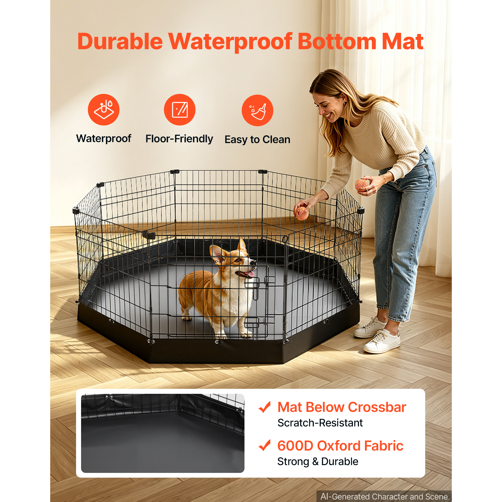 Dog Playpen 24 Inch 8 Panels Heavy Duty Exercise Pen With Bottom Pad, Indoor Foldable Metal Pet Fence With Door, Puppy Crate Kennel, Pet Playpen For Dogs, Cats, And Other Small Animals, Black — image 3