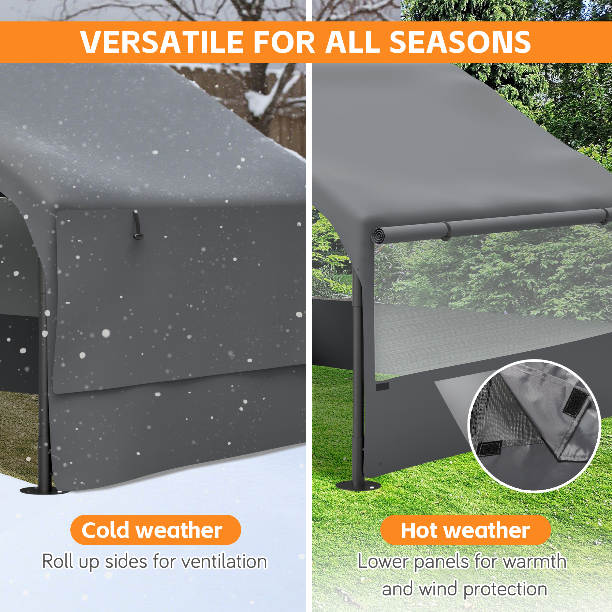 Tenda de Perro Externa Grande con Ventanas de Malla Tres Lados, Cubierta Transpirable para Sol y Lluvia, Refugio Exterior para Perros, Gatos, Ganado 4' x 4' x 3.3', Gris — imagen 4