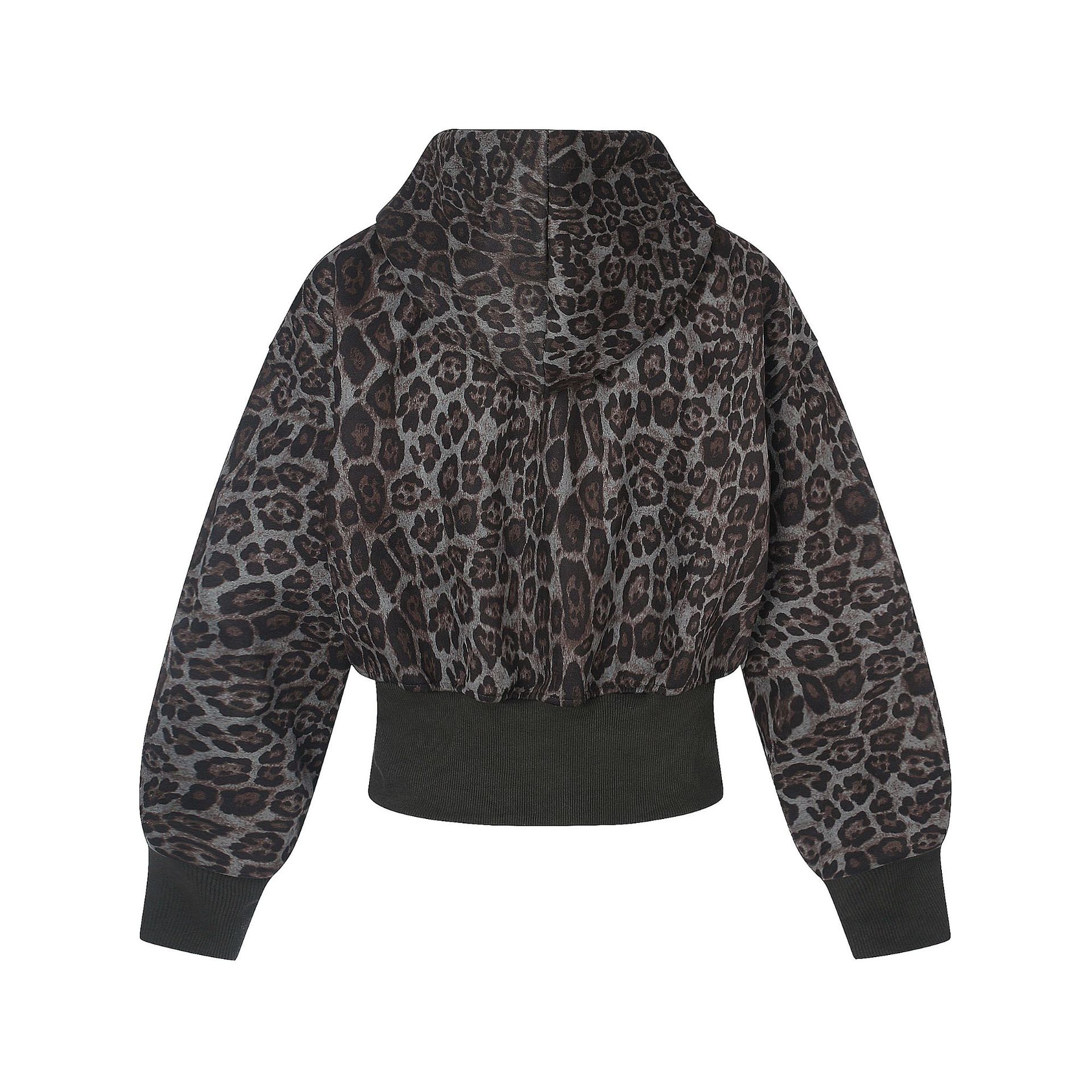 Leopard Print Letter Embroidery Zip-Up Hooded Long Sleeve Casual Waist-Cinching Sweatshirt Jacket — image 4