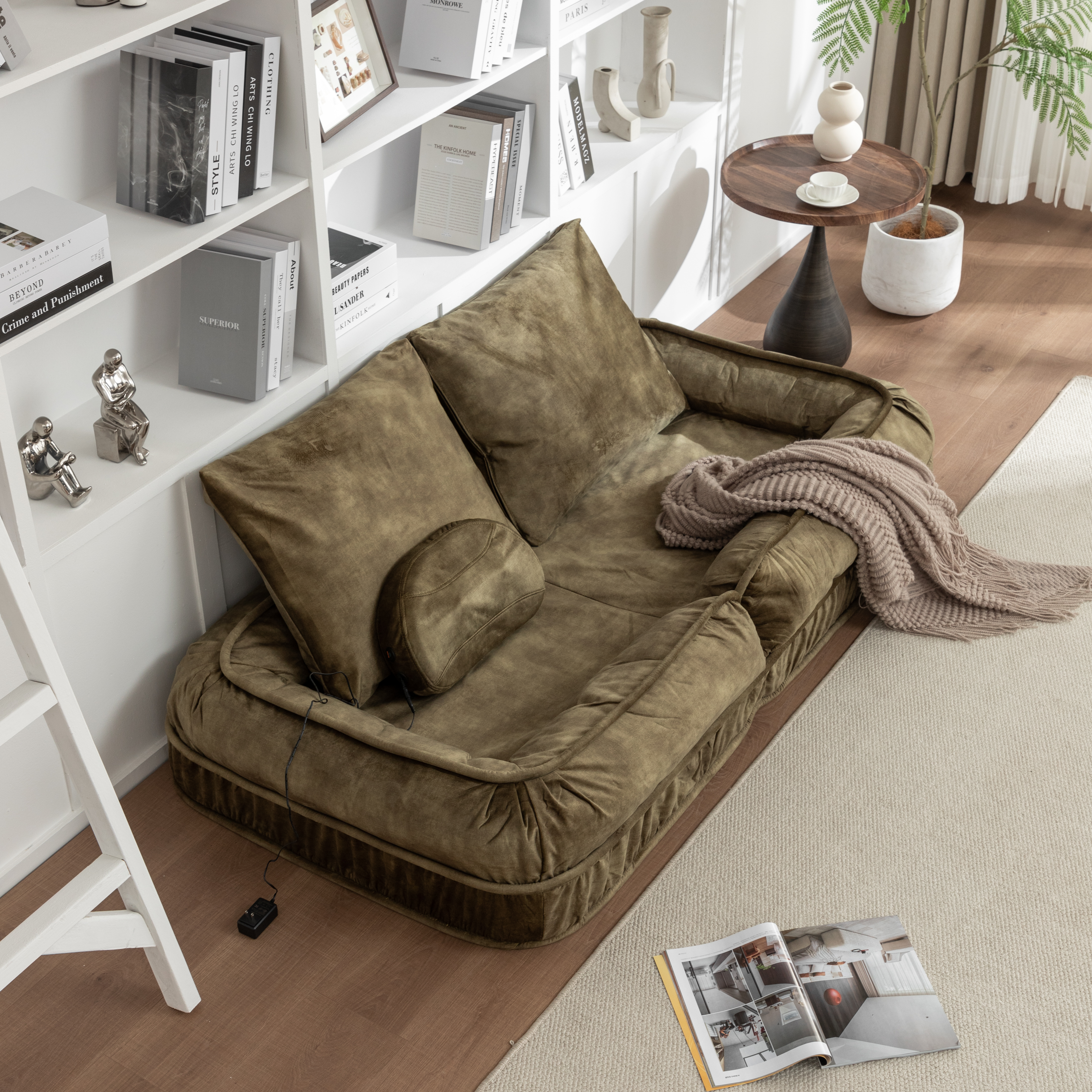 Upholstered Human Dog Bed for Adult & Pets, with 5 Adjustable Position & Massage Pillow, Bean Bag floor sofa with 2 Soft Pillows — image 10