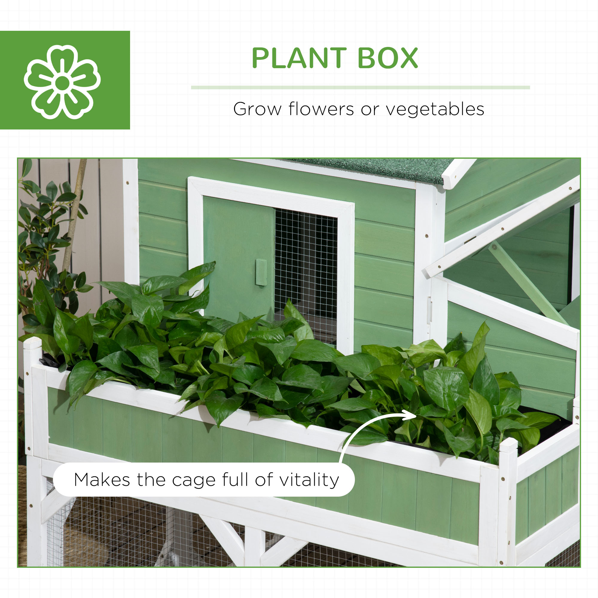 Gallinero Pequeño de 49" con Espacio de Jardín, Corral Exterior para Gallinas con Protección Climática, para 2-4 Aves, Verde — imagen 3
