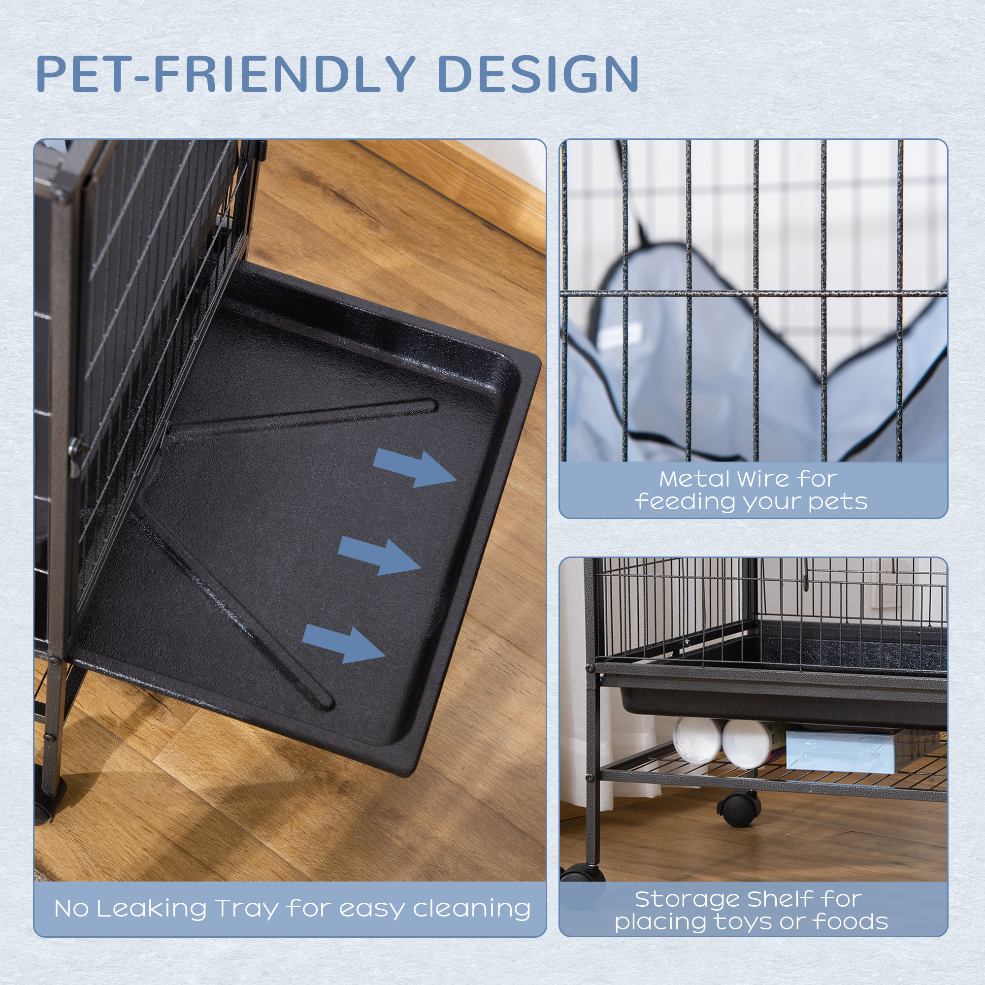 Caja para Pequeños Animales con Ruedas, Jaula Portátil para Ratones, Hámsters Sírianos, Gatos Cachorros, Furetes, Chinches con Plataforma de Almacenamiento en el Fondos, bandeja Removible, Rampita, 81 cm x 52 cm x 84 cm — imagen 4