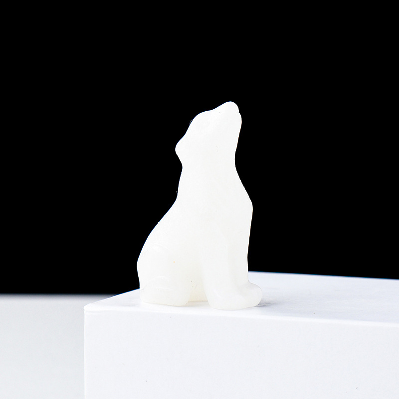 Natural crystal wolf cub carving piece, crystal animal raw stone, mineral specimen, home decoration ornament — image 9
