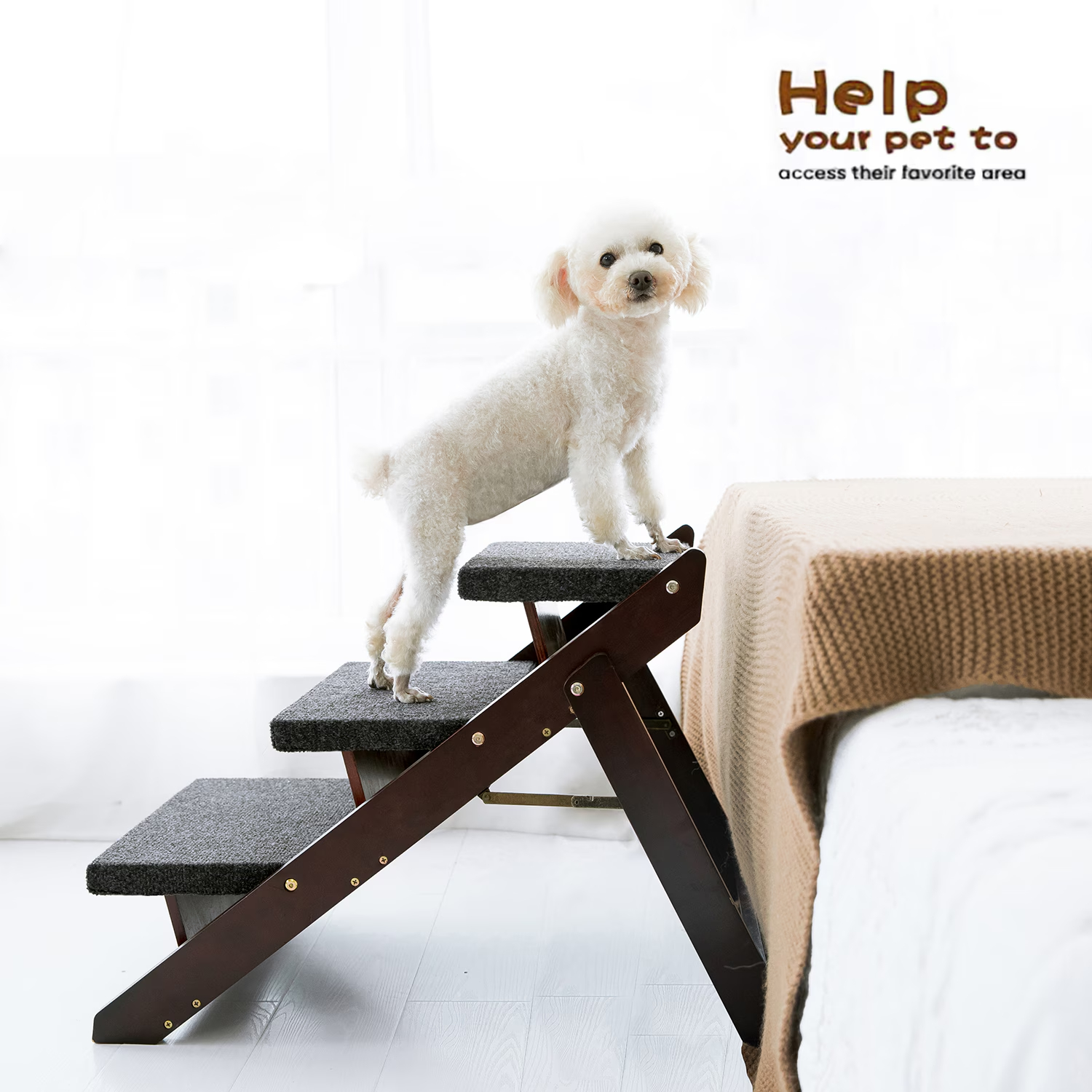 Escaleras de Madera para Mascotas 3 Niveles Plegables Perfectas para Camas y Autos — imagen 1