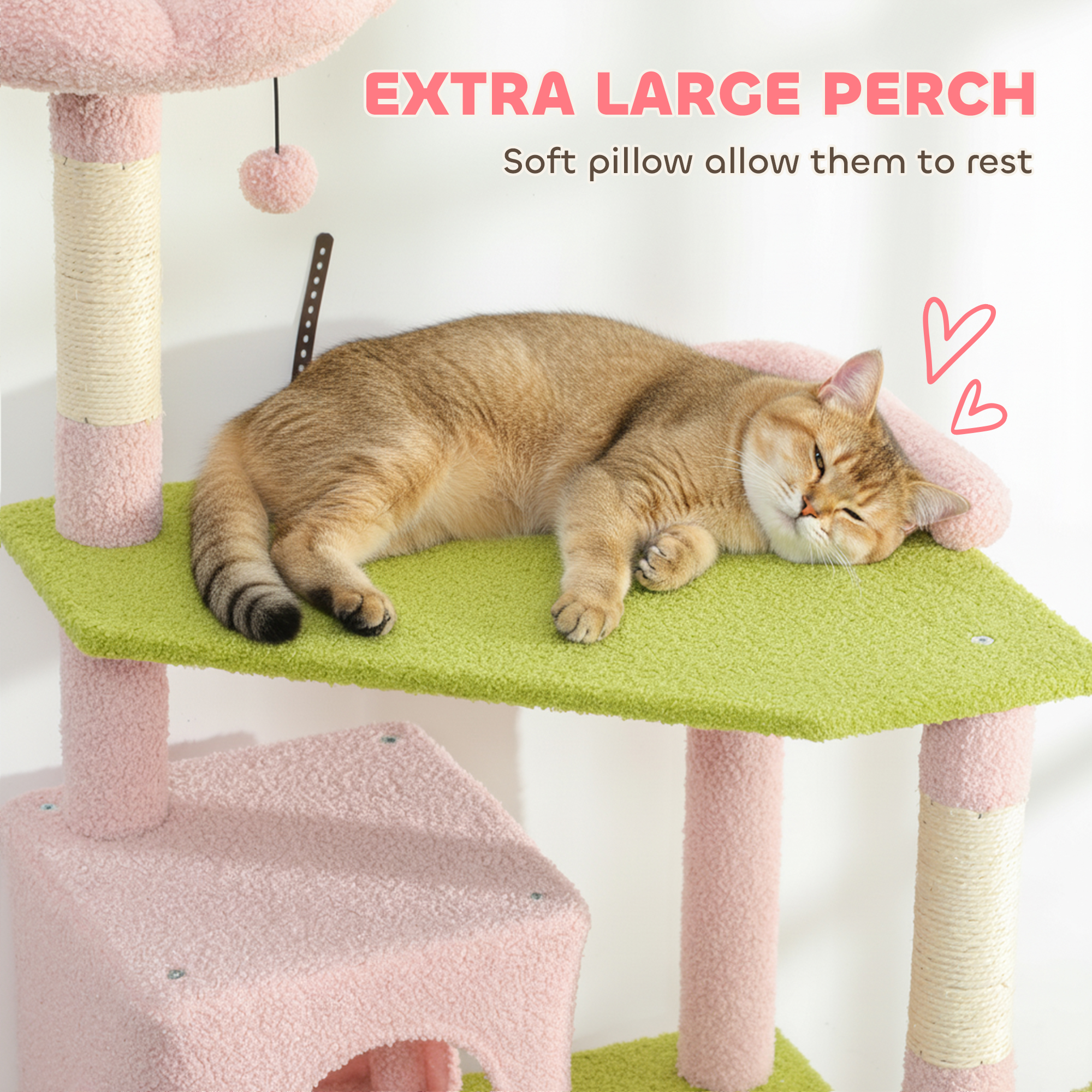 Árbol de Gatos Florido 74", Torre para Gatos Grande con Palo de Rastrillado y Tablero para Interior, Rosa — imagen 4