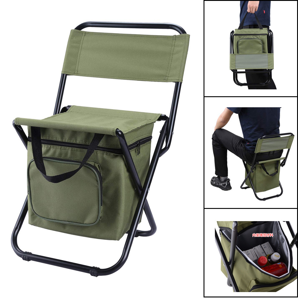 Folding Fishing Chair Backpack Insulation with Cooler Bag Portable Folding Beach Chair Seat Camping Chairs Folding Stool Chair — image 1