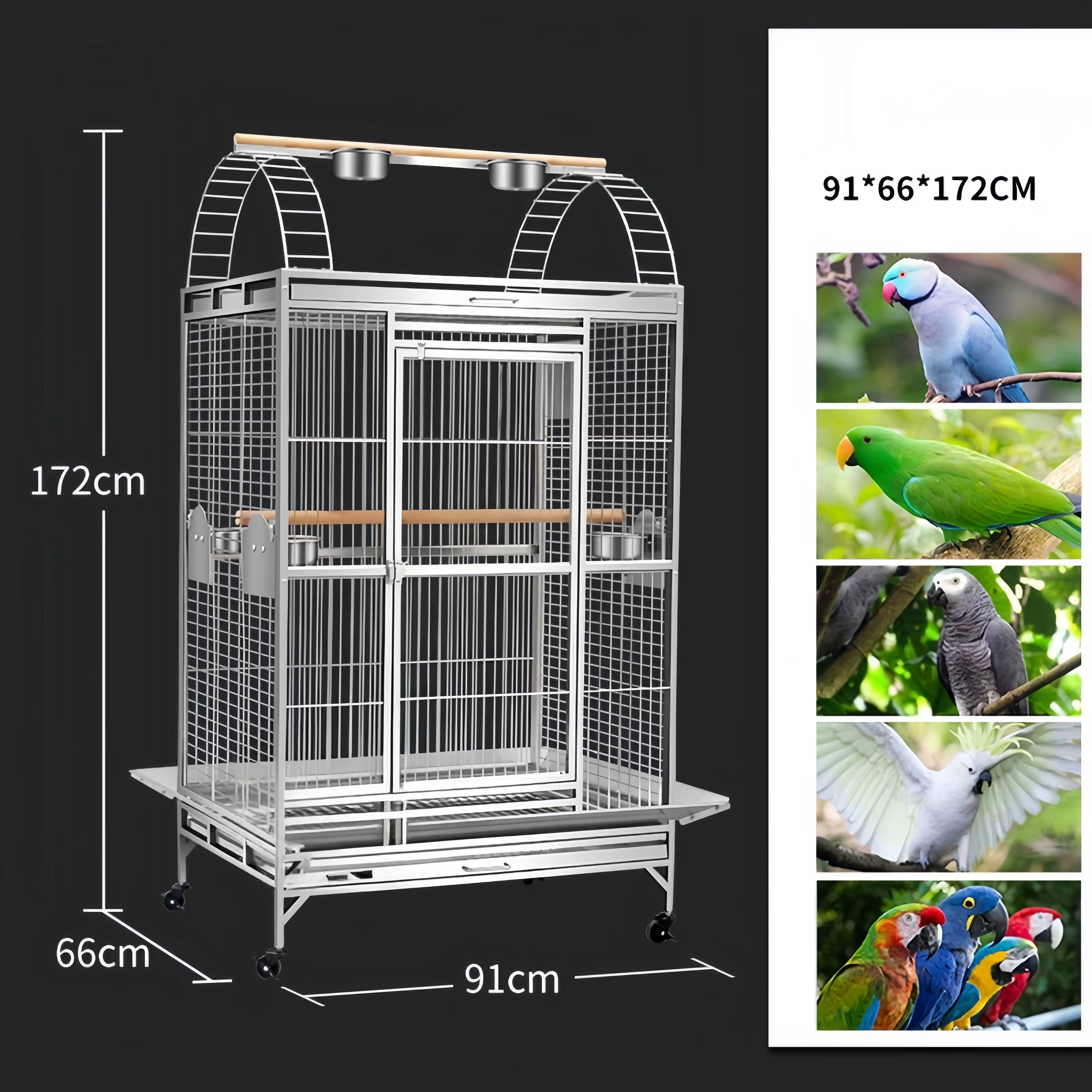 Large Stainless Steel Bird Cage Heavy Duty Parrot Aviary with 5 Cups 2 Perches for Indoor Outdoor — image 5