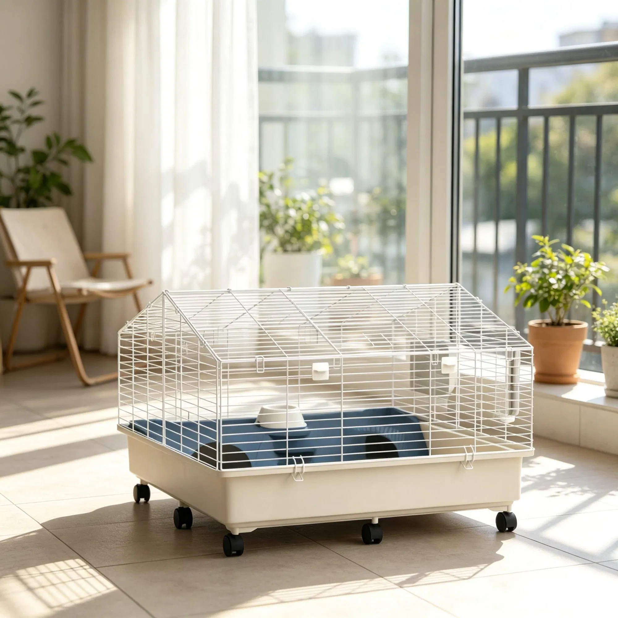 35"35"25" Rolling Small Animal Cage with Water Bottle Hay Feeder Food Dish for Rabbits Hedgehogs Guinea Pigs — image 8