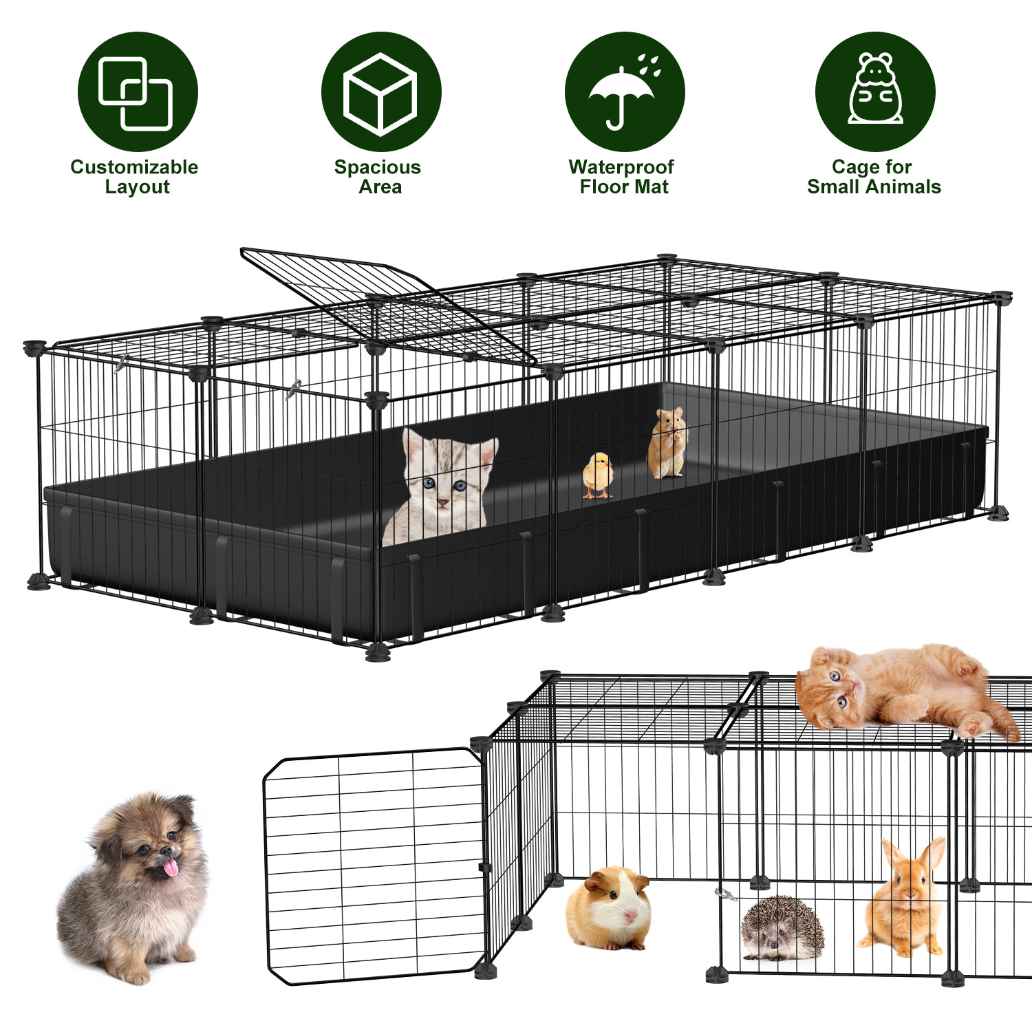 Jaula para Conejo Pequeño Caja de Juguete para Animales Pequeños DIY Metalo con 20 Paneles Manta de Piso Impermeable para Hurones Pollos Pichones Conejos Ratones — imagen 1
