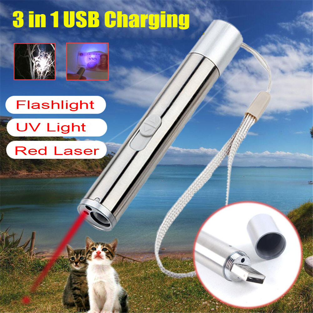 Cat Dog Toy Red Laser Pointer Pen USB Rechargeable LED Light UV Flashlight — imagen 4