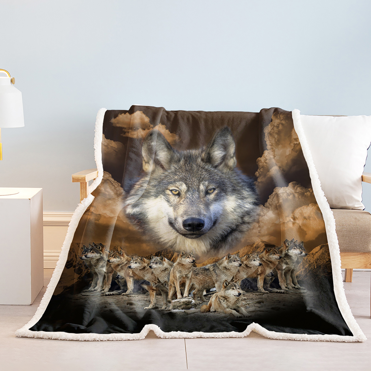 Manta de lobo indio Sherpa para dormir - Cojín de decoración para sofá, cama o silla con textura suave y abrigadora — imagen 7