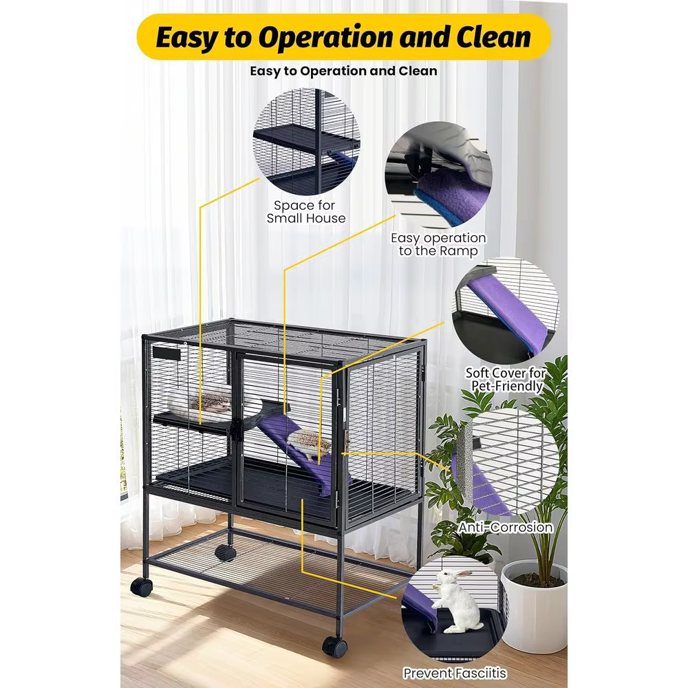 Metal Small Animal Cage, 39 ''H Multi-Level erret Cage or Small Animals - Large Hamster Cage with p, Extra Storage Stand, Removab — image 3