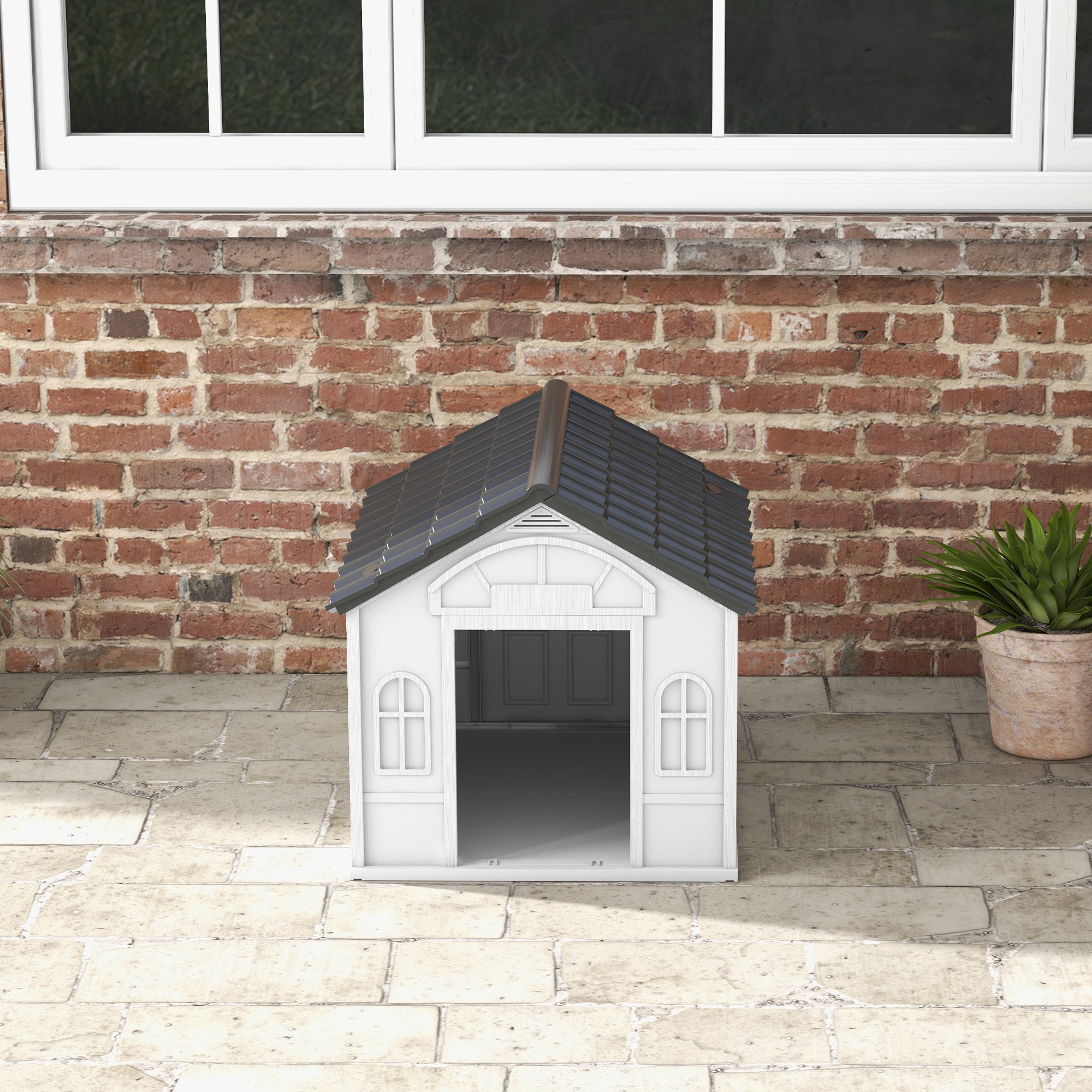 Casa para Perros Resistente al Agua, Refugio con Puerta para Interior y Exterior, Fácil de Montar, para Perros Pequeños/Medios, Gris — imagen 6