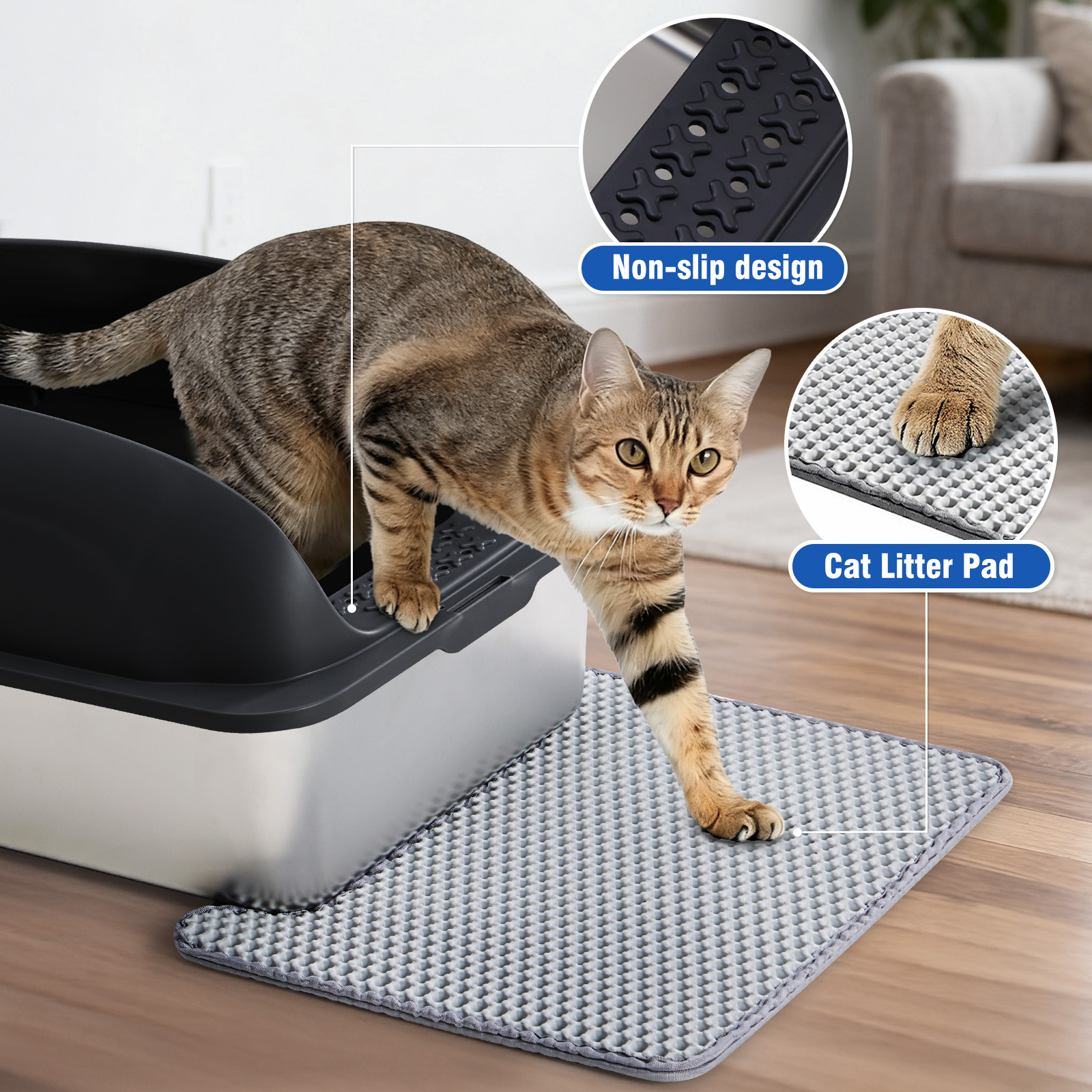 Caja de Arena para Gatos en Acero Inoxidable con Tapadera, Gran Caja de Arena para Gatos Grandes, Escoba y Manta Incluidas — imagen 34