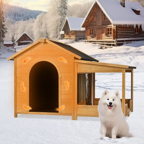 60.2 Large Outdoor Dog House With Insulated Liner For Winter Waterproof Dog Kennel For Medium & Large Dogs, Dog House With Porch And Asphalt Roof And Elevated Floor, Nature — image 1