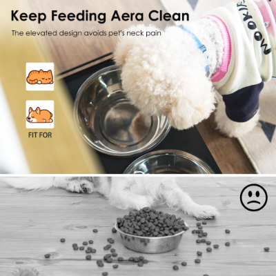 Estación de Alimentación con 1 Cajas de Almacenamiento, Estación para Mascotas con 2 Tazas Elevadas para Perros, Broches Lados, Kit Anti-derrumbe, Estación Oculta para Alimentar y Rellenar Agua, Negro — imagen 6