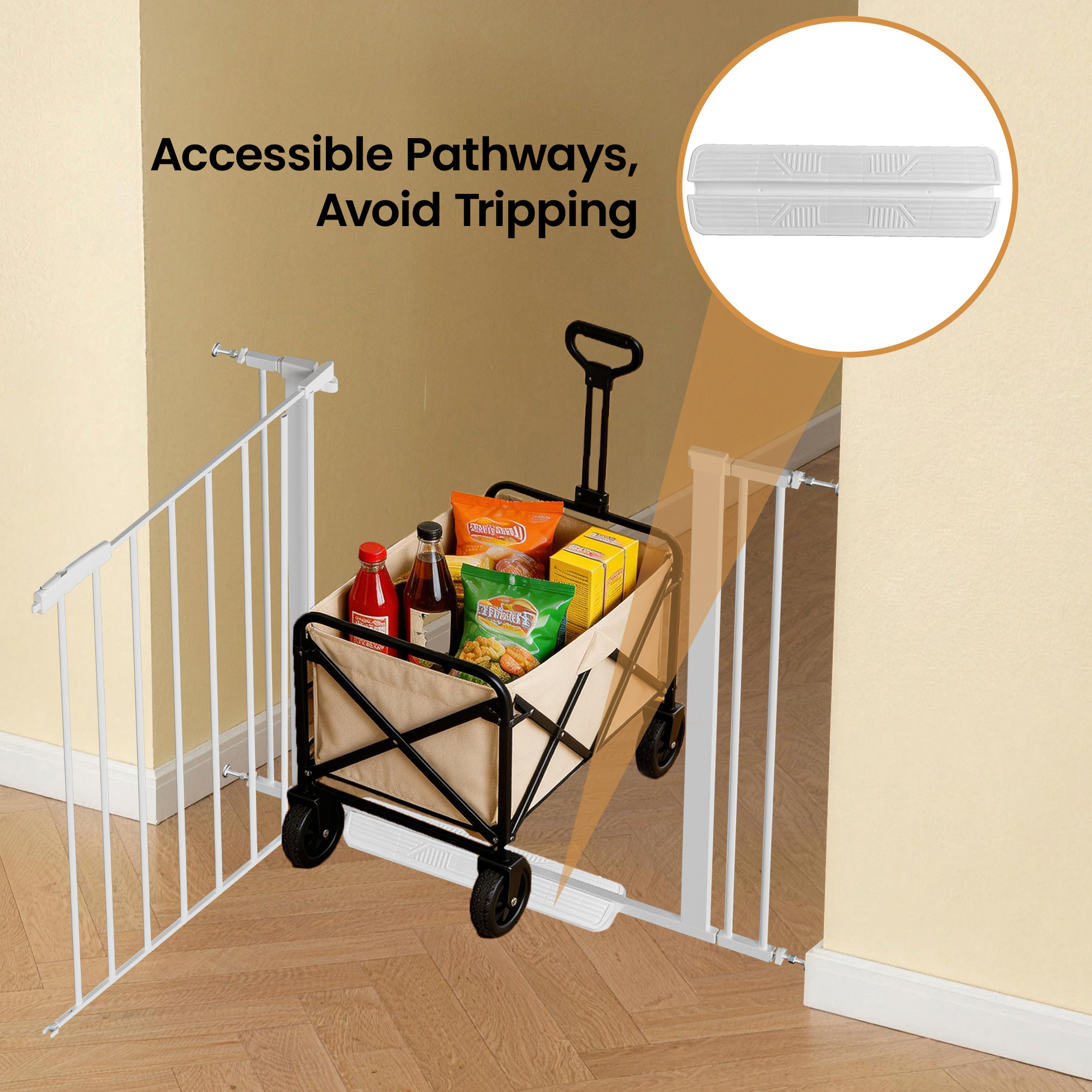 Reja para Mascotas de 29"-40.5" para Escaleras, 30" de Alto, Reja de Seguridad de Cierre Automático para Perros, Montaje a Presión, Fácil de Cruzar, Ideal para Puertas, Reja Resistente para Escaleras, 30" de Alto, Blanca — imagen 2