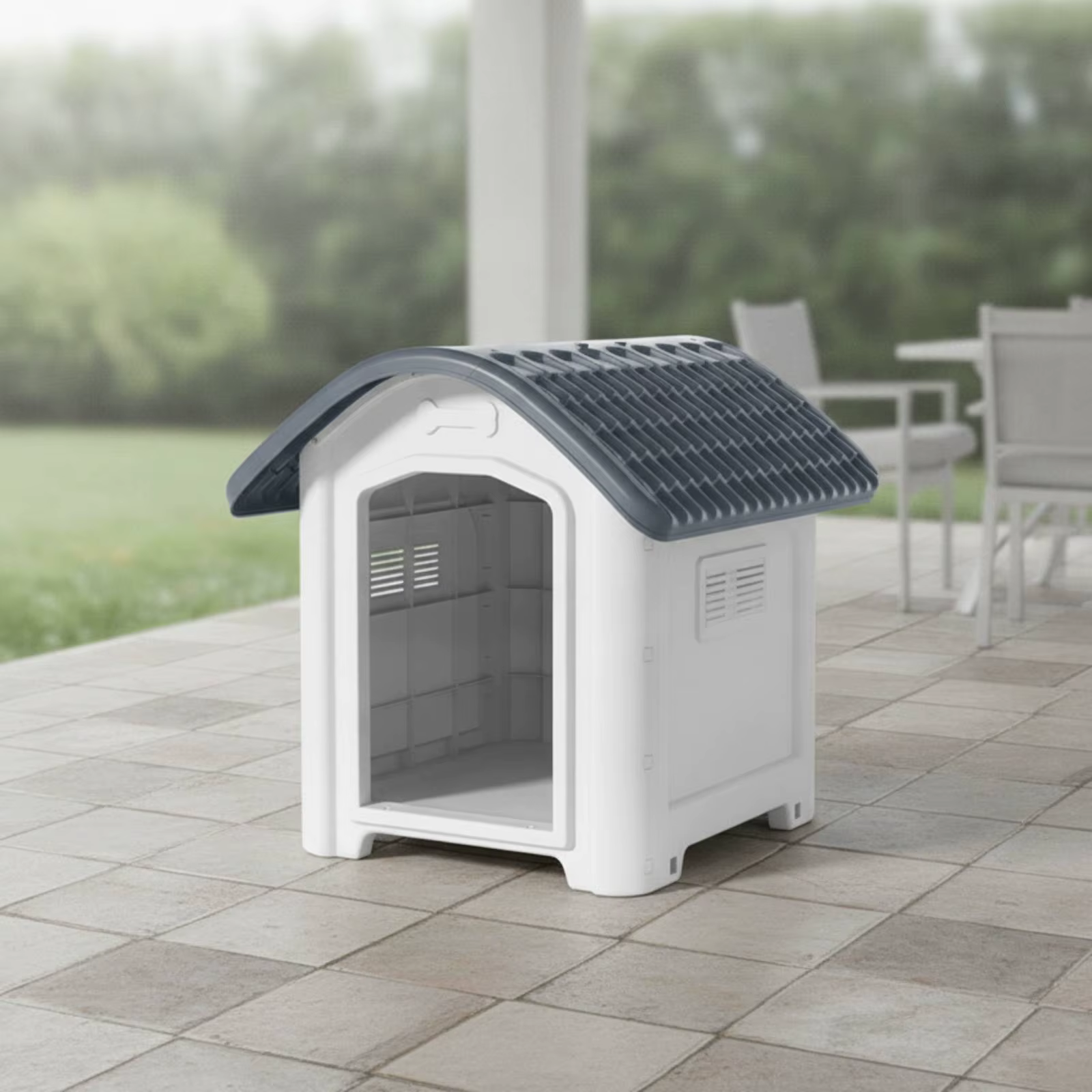Weatherproof Pet House Plastic Dog Kennel with Slanted Roof Impermeable Raised Base Easy to Clean Dog Shelter for Outdoor Use — image 6