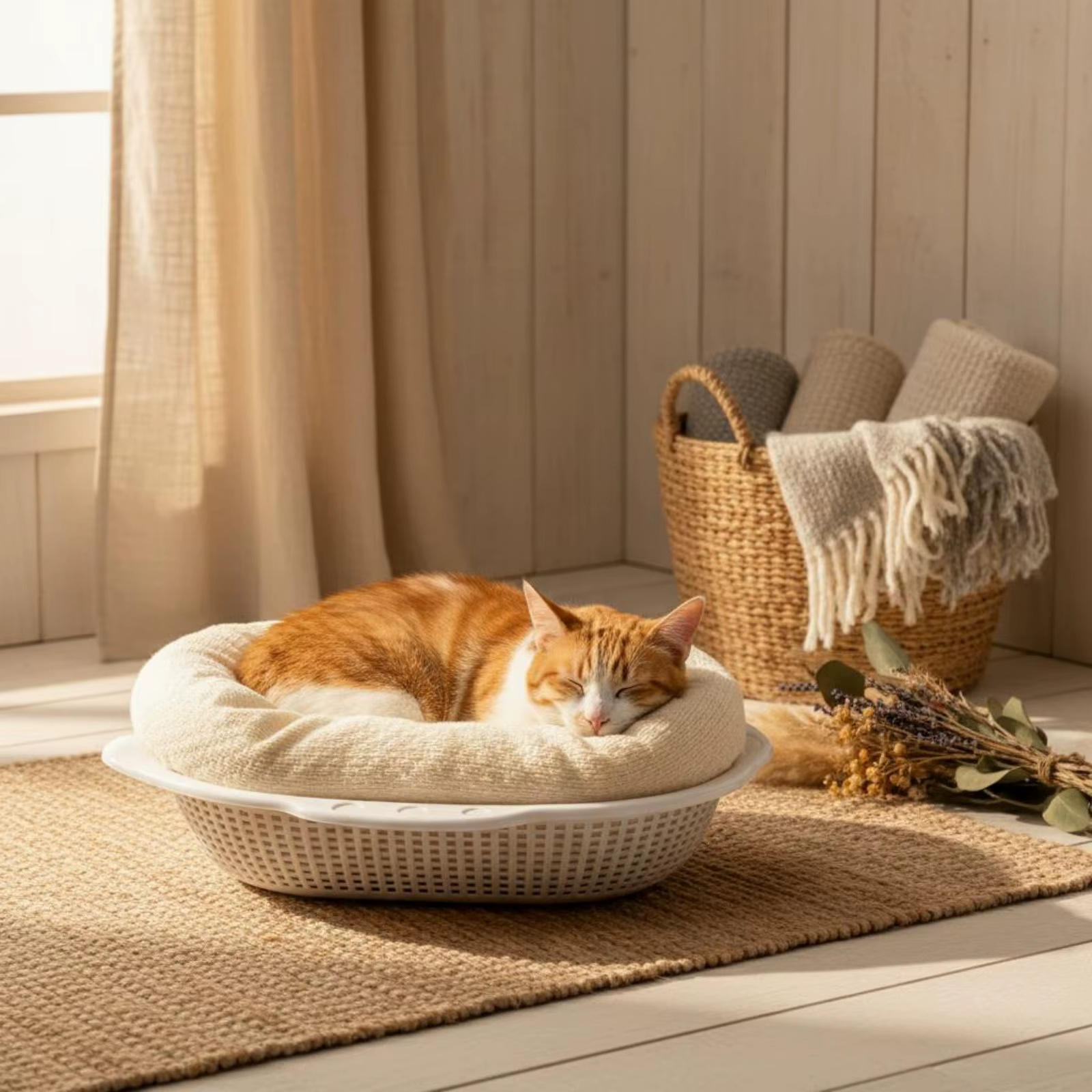 Pet Cat Bed Breathable Thickened Cat Basket with Mat Summer Cooling Indoor Pet Bedding Comfortable Soft Mat for Cats — image 3