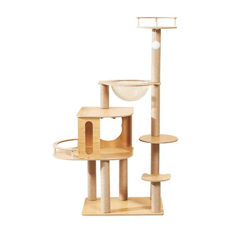 Poste de rascado para gatos, gran árbol de gato con casa, marco de escalada de madera, árbol de flores interactivo, mobiliario para gatos — imagen 5