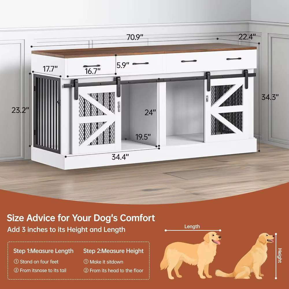 Caja para Perros de Madera Pesada para Interior con 1-2 Perros, Partición Removible y Cajas de Almacenamiento - Mobiliario Multifuncional para Mascotas — imagen 2