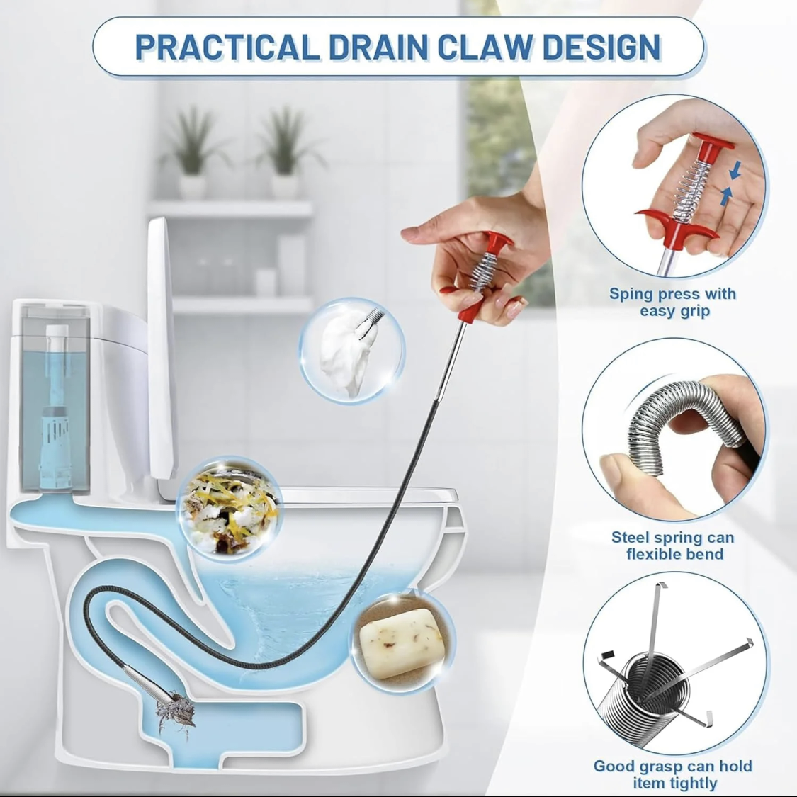 Drain Snake, 63in 33in Drain Clog Remover, 60cm 160cm Spring Pipe Dredging Tools, Drain Cleaner Sticks Clog Remover Cleaning Tools, Gutter Cleaning Tools Drain Cleaner For Toilet Sewer Shower Kitchen — image 4