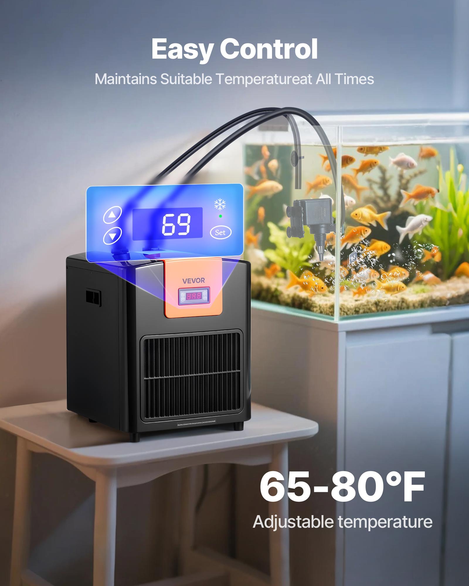 Aquarium Chiller 92 Gallon, 1/4 HP Water Chiller For Hydroponics, Fast Cooling For Fish Tank, Axolotl, Coral Reef, Quiet Refrigeration Compressor, Titanium Evaporator, Complete Fittings — imagen 2