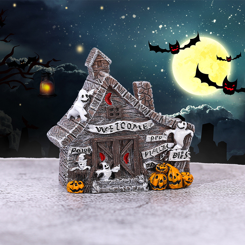 Creative Halloween House Resin Decoration with Simulated Spiders, Bats, and Pumpkins - Miniature Model Decorative Accessories — image 6