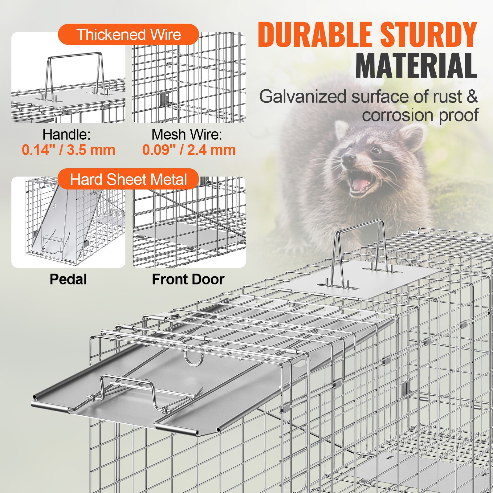 Cazuela para Animales Vivos, 79 cm x 25 cm x 30 cm - Cazador de Gatos Humano con Hierro Galvanizado Reversible para Conejos, Zorros, Ardillas y Morenas — imagen 4