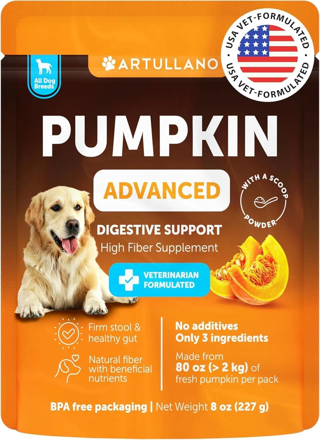 Pólvora de Calabaza para Perros - Soporte Digestivo con Fibra, 8 oz - Suplemento Natural para Problemas Estomacales y Cuidado del Intestino