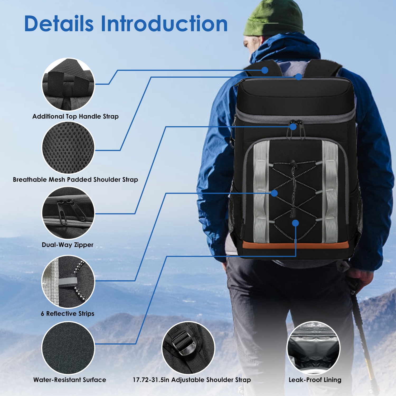 Opciones Gris-Negro - 1 Pieza Bolsa de Enfrío para Caminar con 36 Cánicas Resistentes al Derrame y Aisladas, 25L / 6.6 Gal para Pícnic, Camping, Playa, Senderismo, Pesca y Viajes — imagen 18