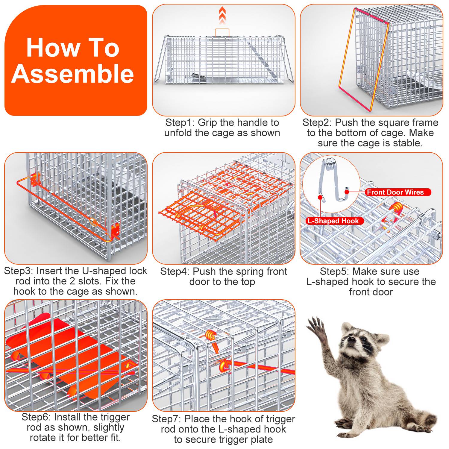 Caja de Trampa para Animales Vivos 37x14x15 pulgadas Plegable Captura y Liberación Humana para Zorros, Ratas, Perros Sueltos, Armadillos, Ardillas y Mapaches — imagen 3