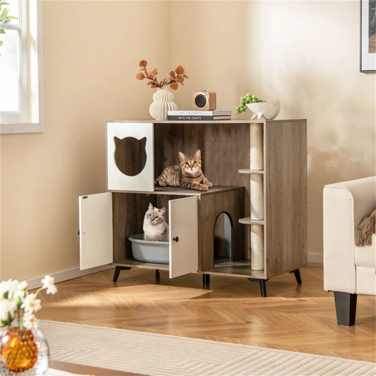 Cat Litter box with Cat scratching post, Cat Apartment, Cat House, locker — image 2