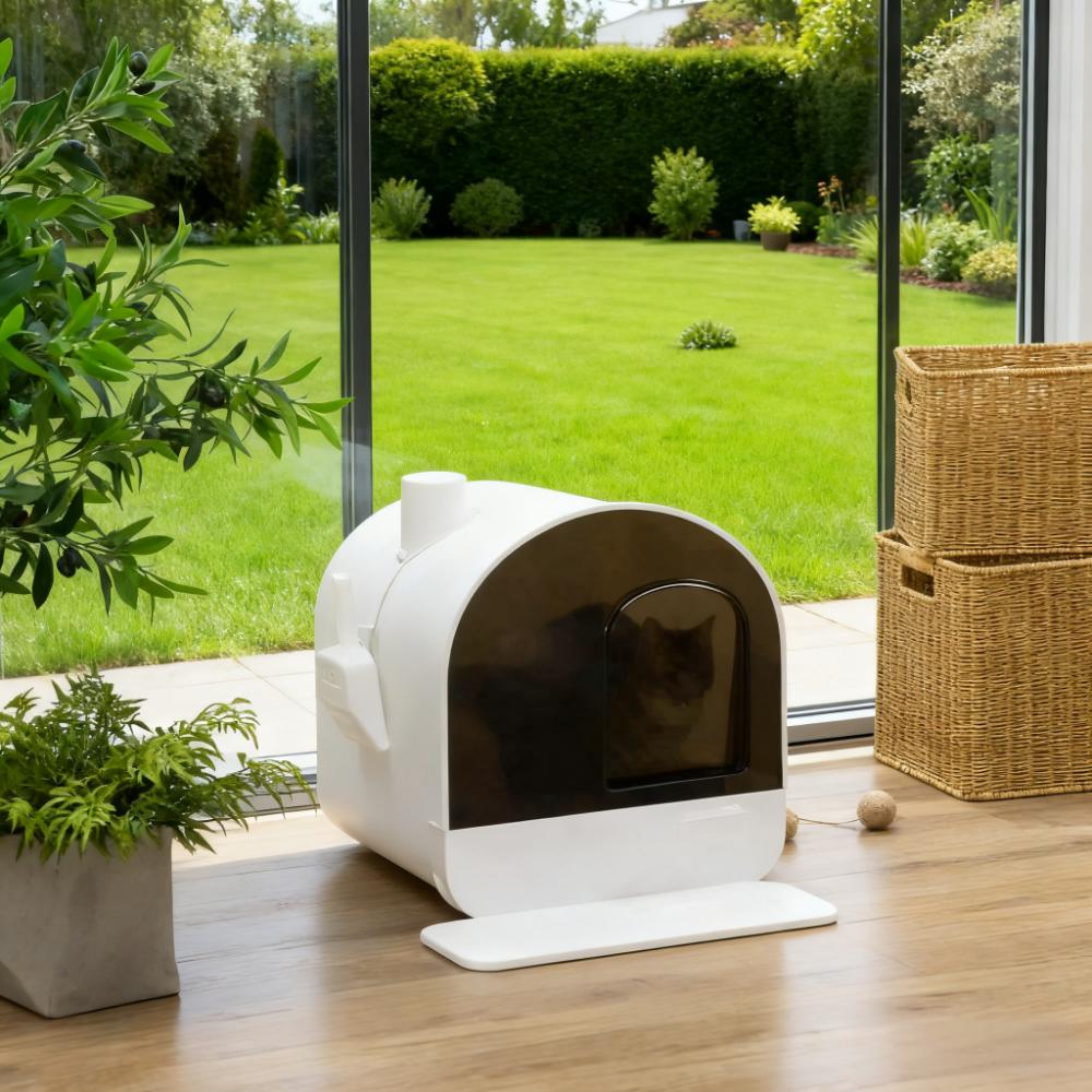 White Cat Litter Box With Lid With Scoop And Filter — imagen 8