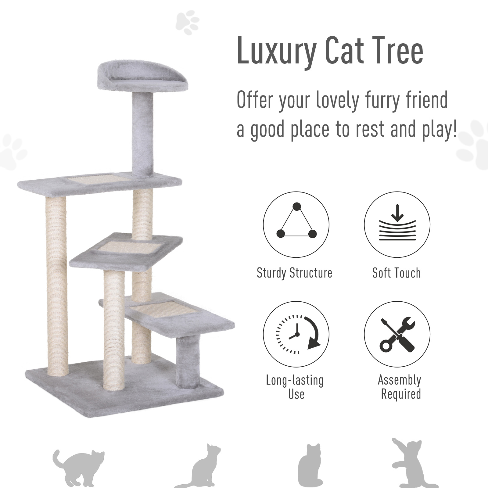 40" 5-Level Revolving Stair Cat Tree Scratcher Climbing Activity Tower with Play Center and Resting Perch - Gray — image 2