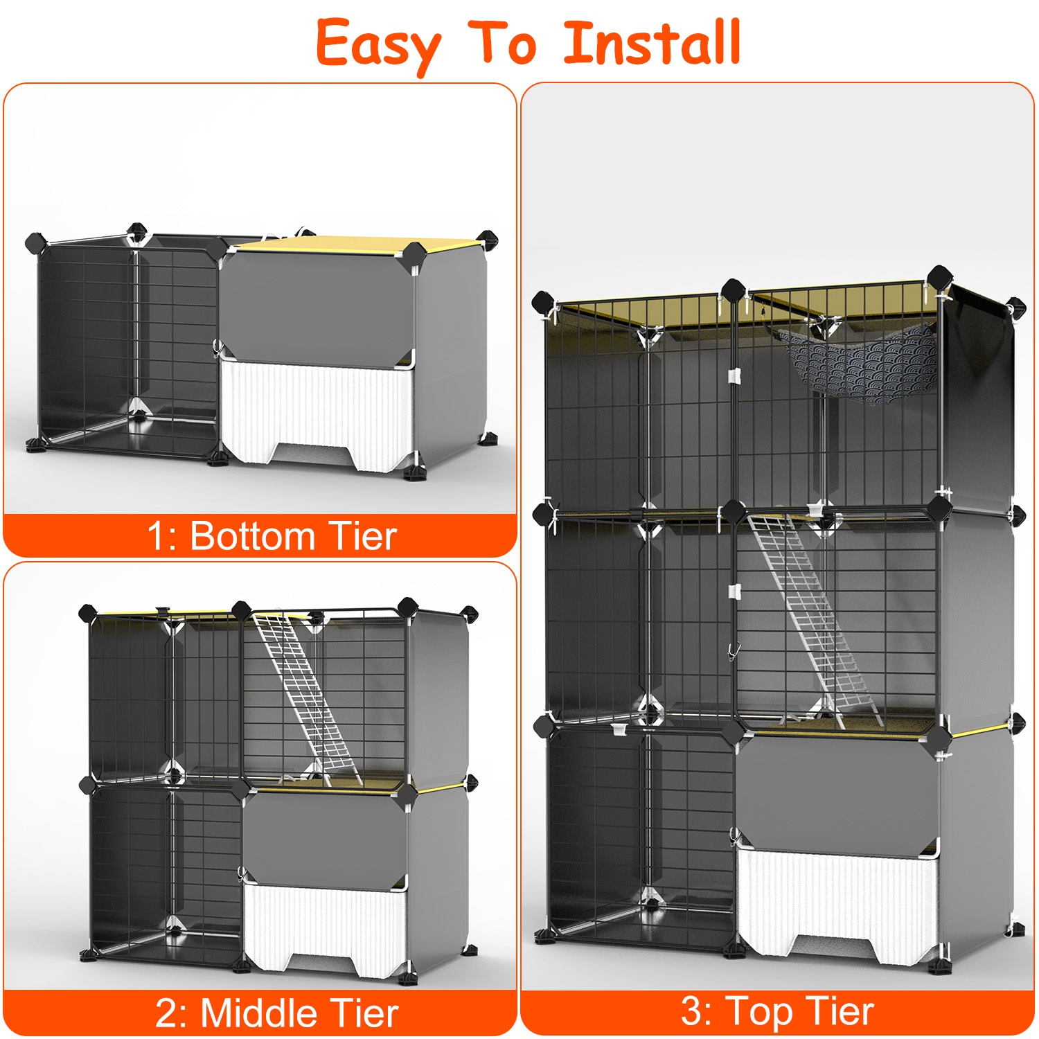 3 Tier Cat Cage Indoor With Litter Box Hammock Detachable Metal Wire Cat Kennel Cat House Cat Enclosure With Ladder For 1-2 Kittens — image 10