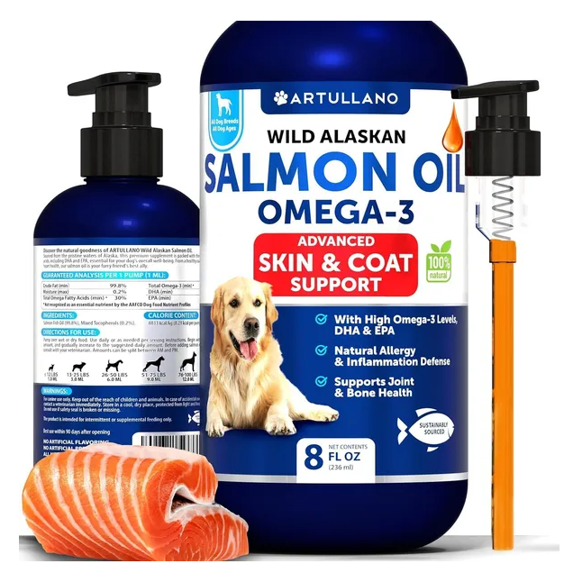 Aceite de Salmón para Perros 3 por 8 FL OZ Aceite de Pescado Silvestre Alaskano — imagen 1