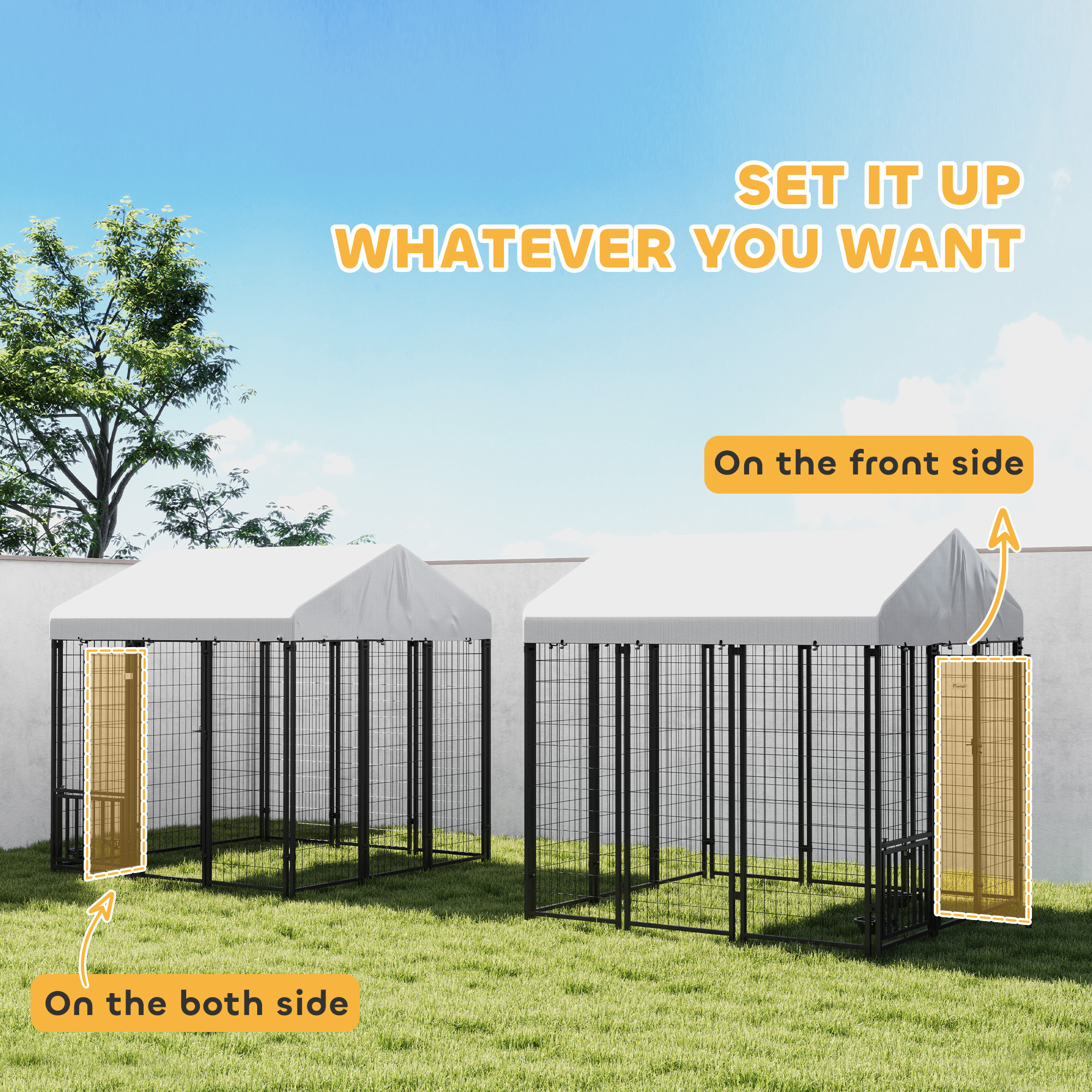 5.9 x 5.9 x 6 Outdoor Dog Kennel with Roof, Rotating & 4-Level Adjustable Bowls — image 3