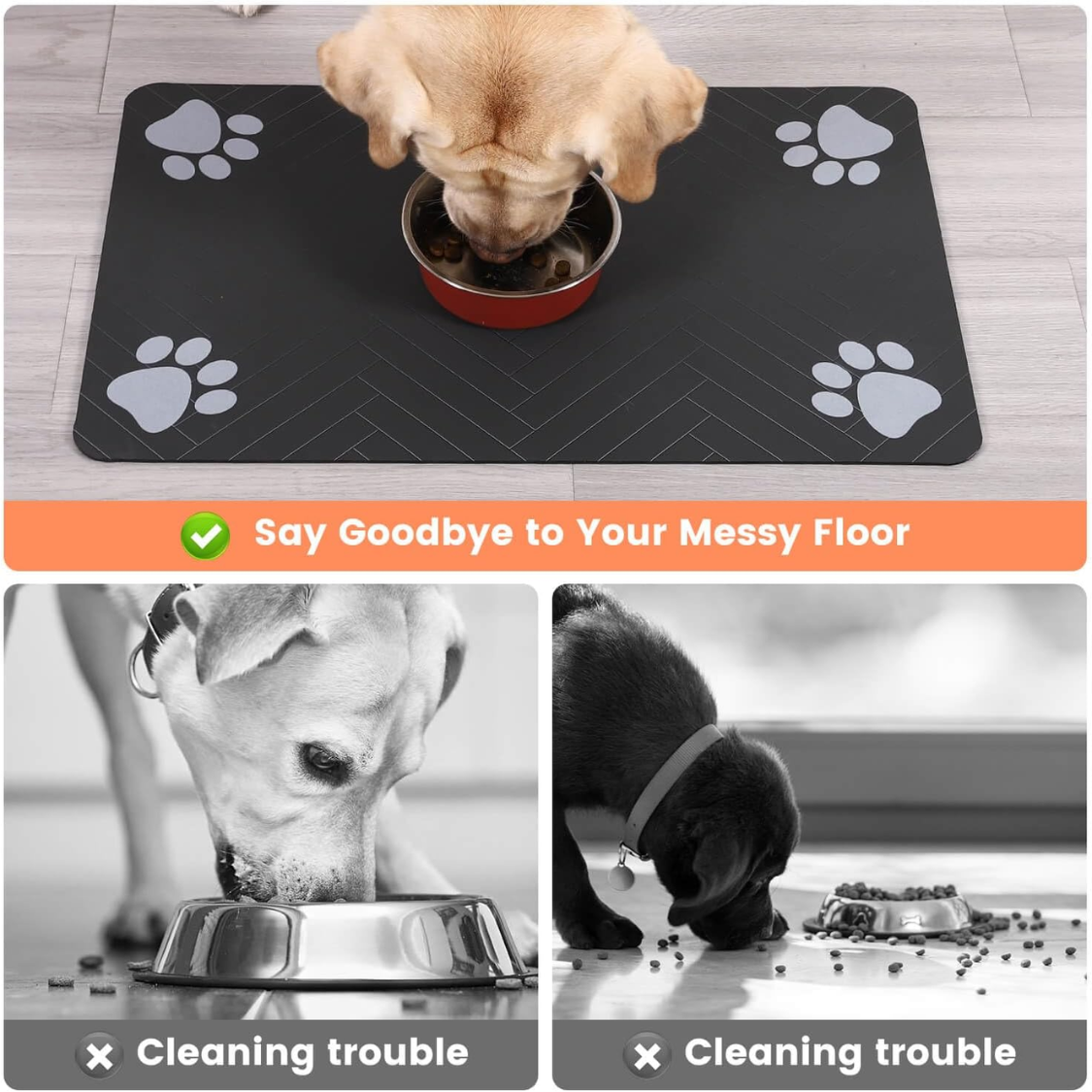 Absorbent Pet Feeding Mat 20x12 Inch, Waterproof Rubber Backing, Dark Gray Striped — image 5