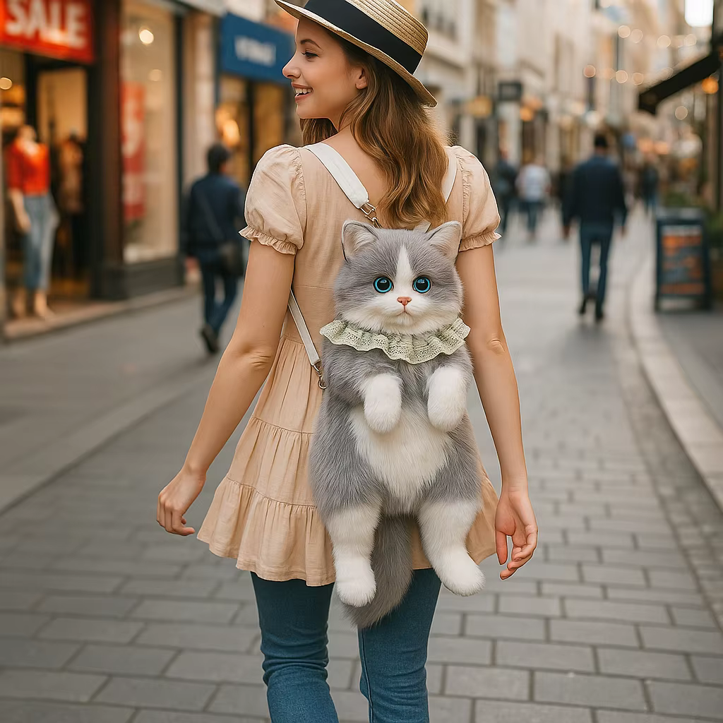 Cute Cat Backpack for Girls, Kawaii Plush Bag, Soft Animal Crossbody Bag for School, Travel & Daily Outfit — image 3