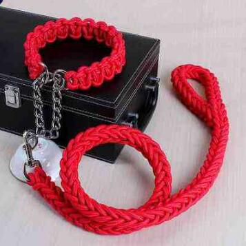Double Strand Rope Large Dog Leashes Metal P Chain Buckle Contrast Colorful Pet Traction Rope Collar Set Firm 1.2m Length — image 14
