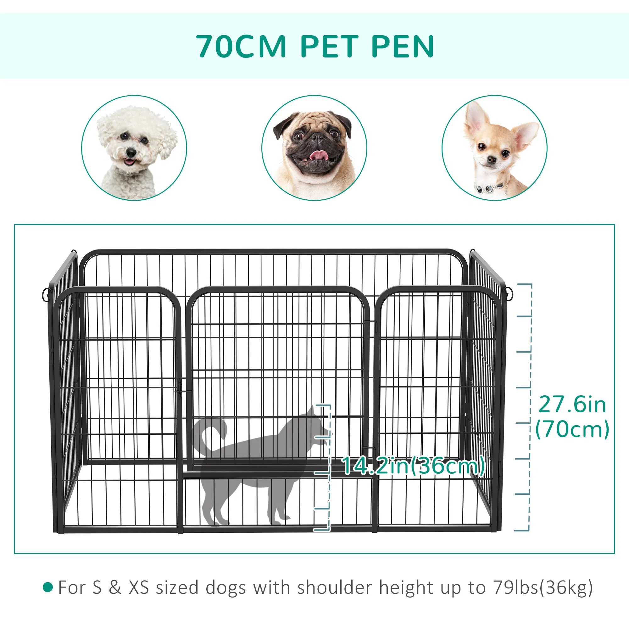 W 4-Panel Metal Dog Pen Exercise Pet Playpen Dog Indoor/Outdoor Fence, Black — image 3
