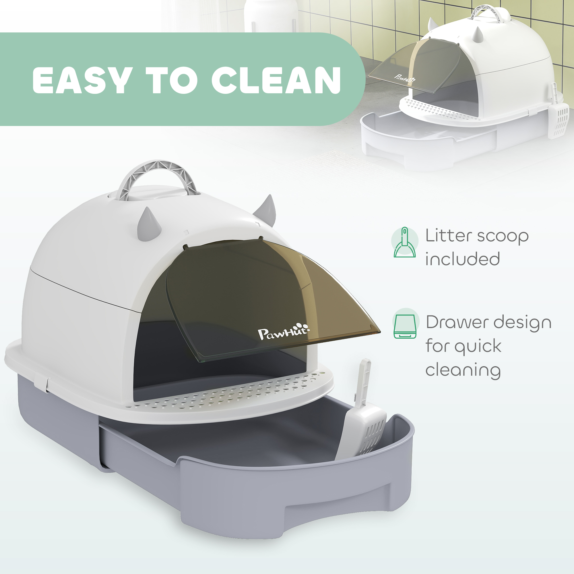 Covered Cat Litter Box with Lid, Scoop, Deodorizing Bags for Odor Control, Privacy, Easy to Clean, Gray — imagen 6
