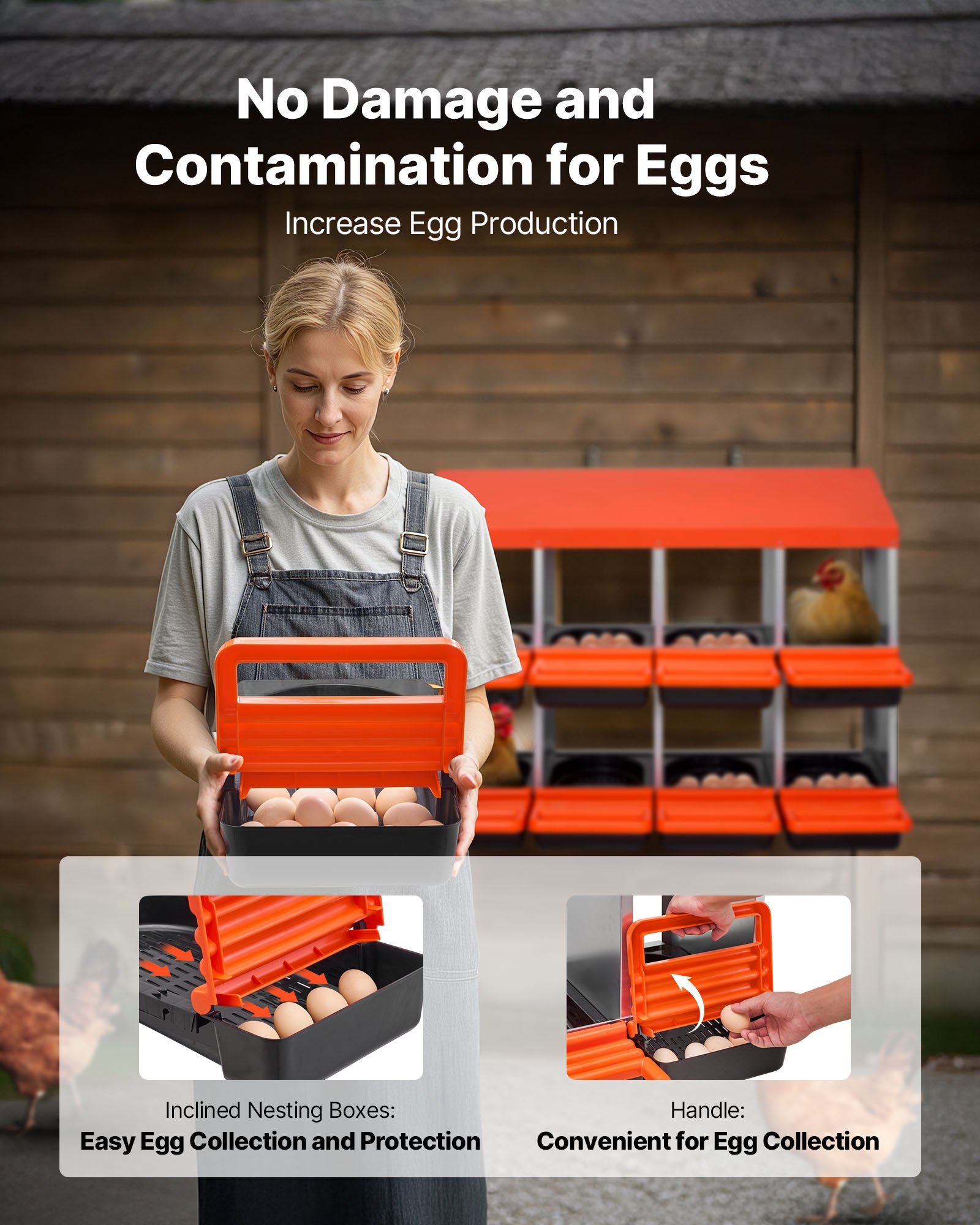 2 Tiers Chicken Nesting Boxes, 8 Compartments, Metal Egg Laying Boxes With Protective Collection Lids, Roll Out Nesting Box, Easy To Assemble, Ideal For Hens, Ducks, Chickens, And Other Poultry — imagen 3